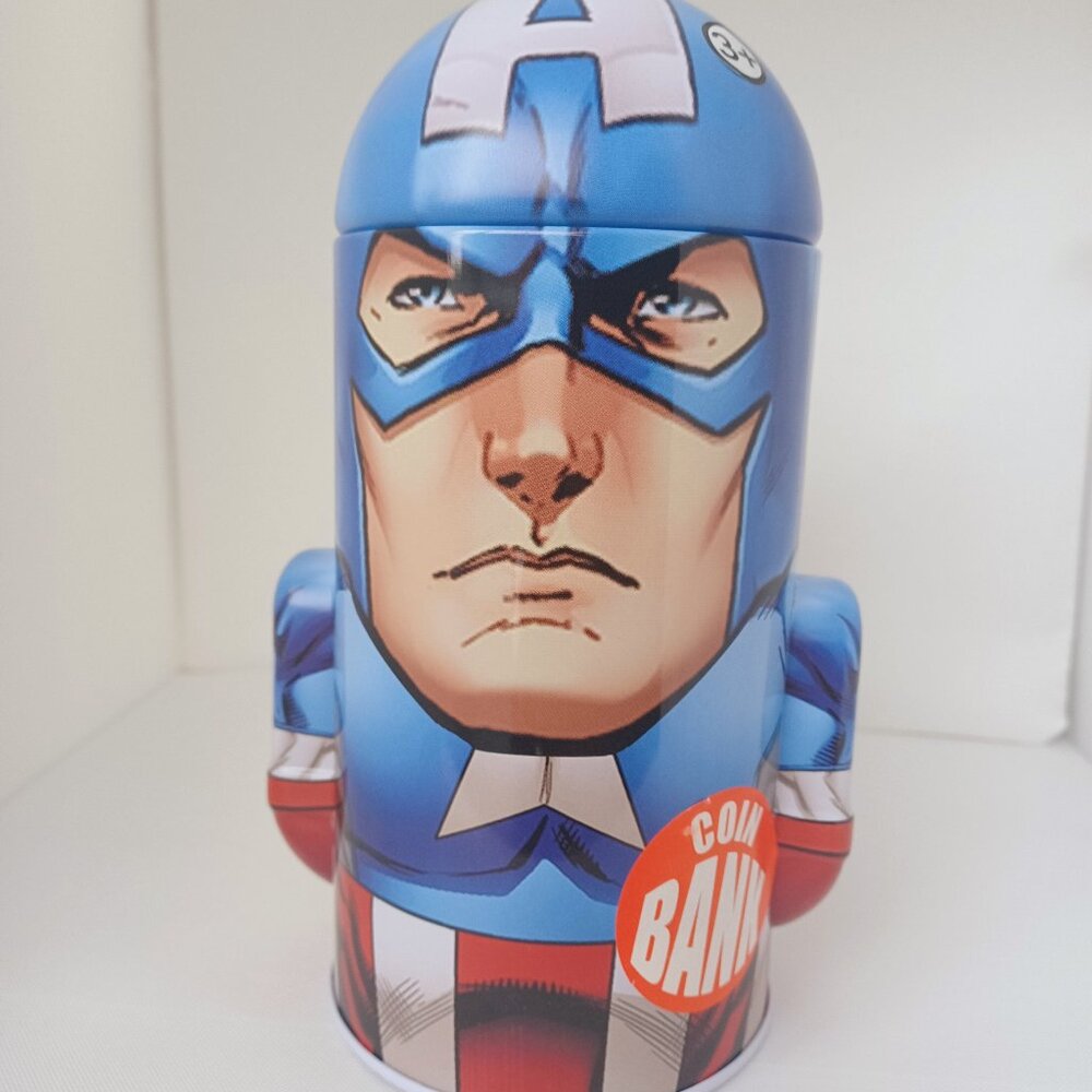 NEW Captain America Dome Tin Bank – Marvel Avengers (Banco de Estaño)